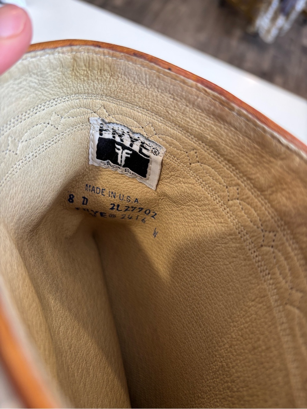 Frye Tan Leather Cowboy Boots - Neutral Leather Interior - Picture 3 of 3